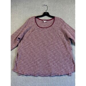 J. Jill Top Women's 2X Berry Pink Striped Long Sleeve Thermal Cotton Modal